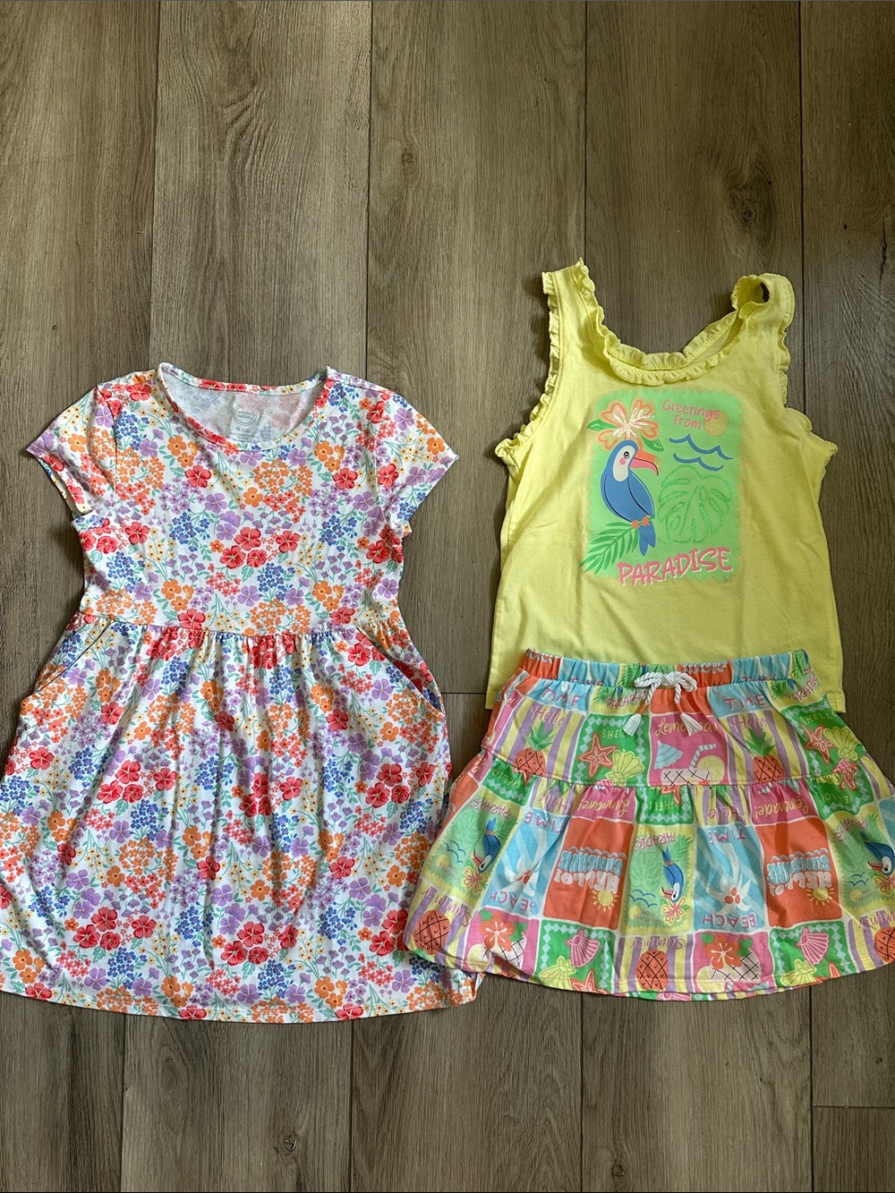 Girls' Yellow Tropical Tank & Multi Floral Dress Set size 7/8